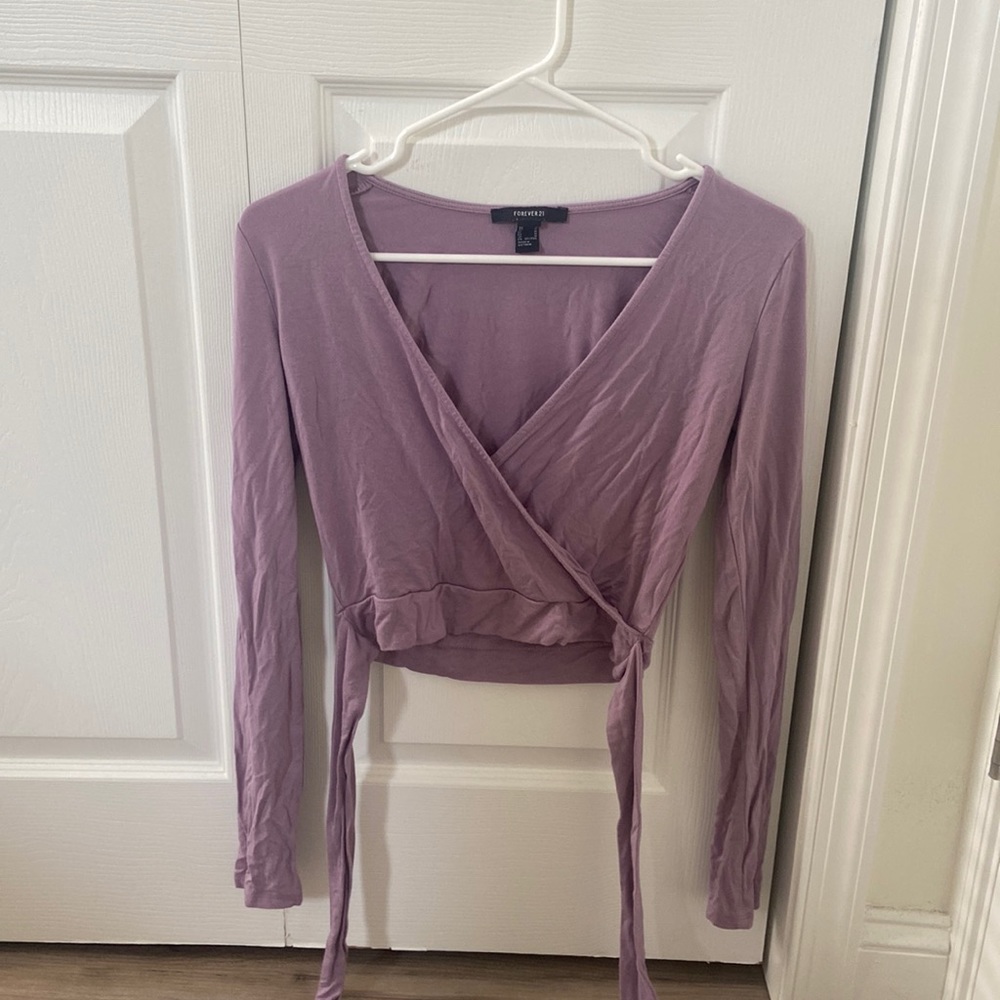 Lavender Cropped Wrap Long Sleeve Top